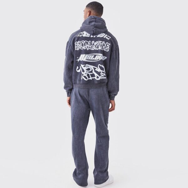Tall Oversized Boxy Ribbed Puff Print Wash Hooded Tracksuit - Image 2