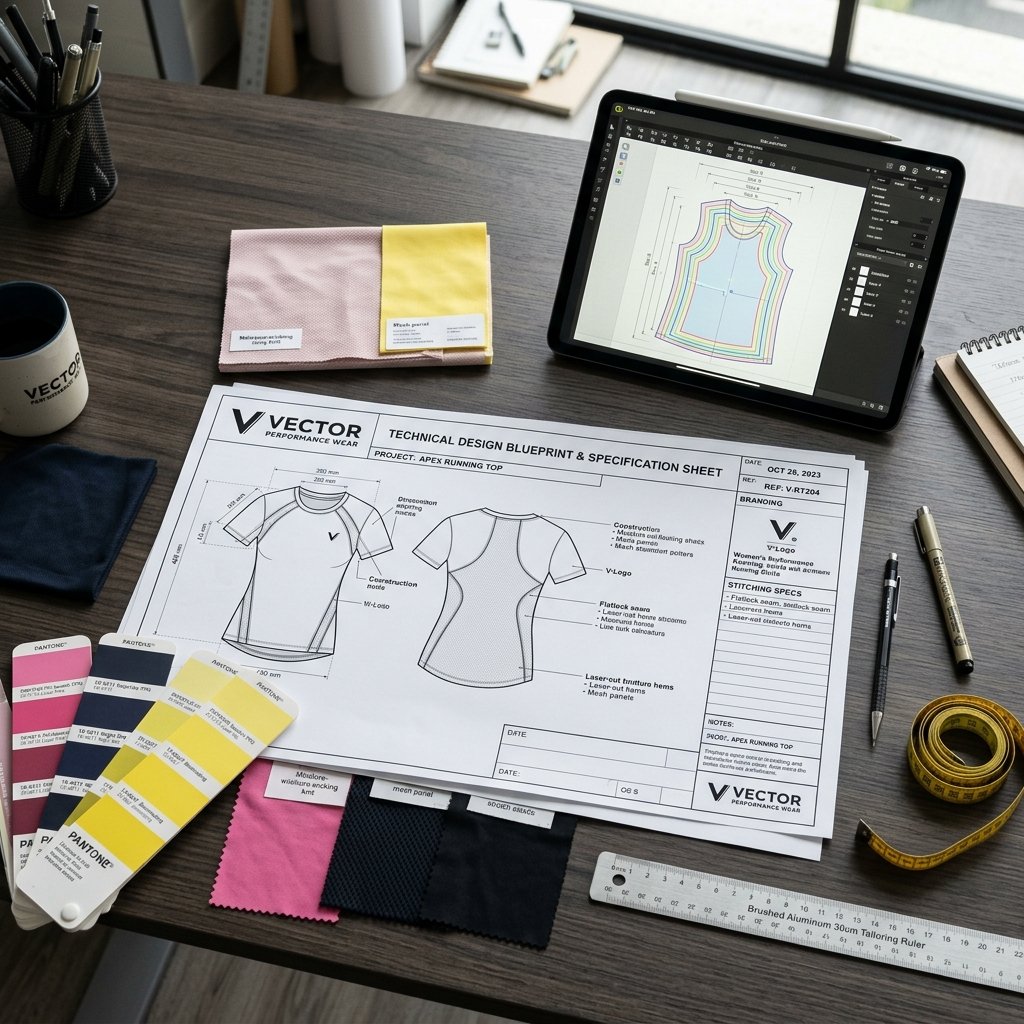 Apparel Tech Pack CAD Specification Blueprint Apparel Tech Pack CAD Vector Blueprint & Pantone Specification Guide - Sports Outlines Sialkot
