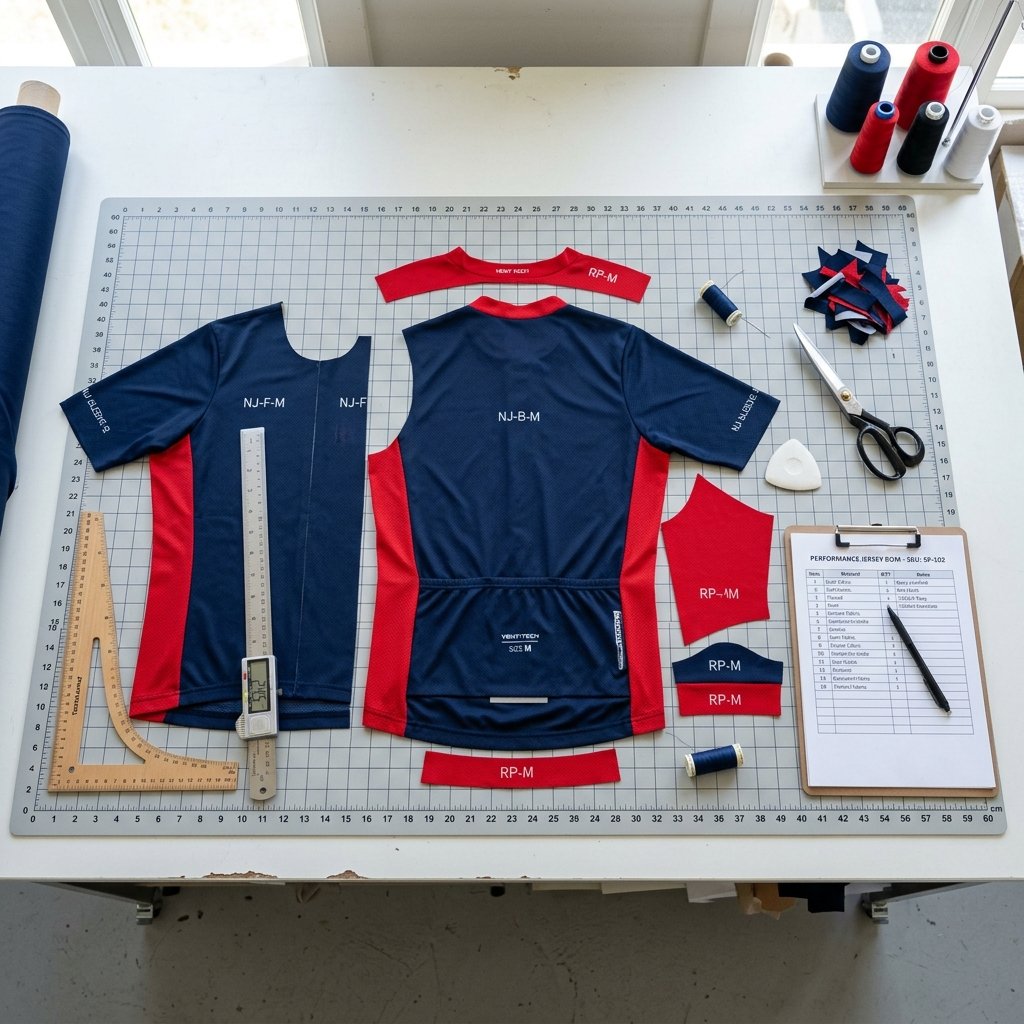 Garment Bill of Materials BOM & Cutting Table Spec Sportswear Bill of Materials BOM Sheet & Industrial Cutting Pattern Layout - Sports Outlines Factory