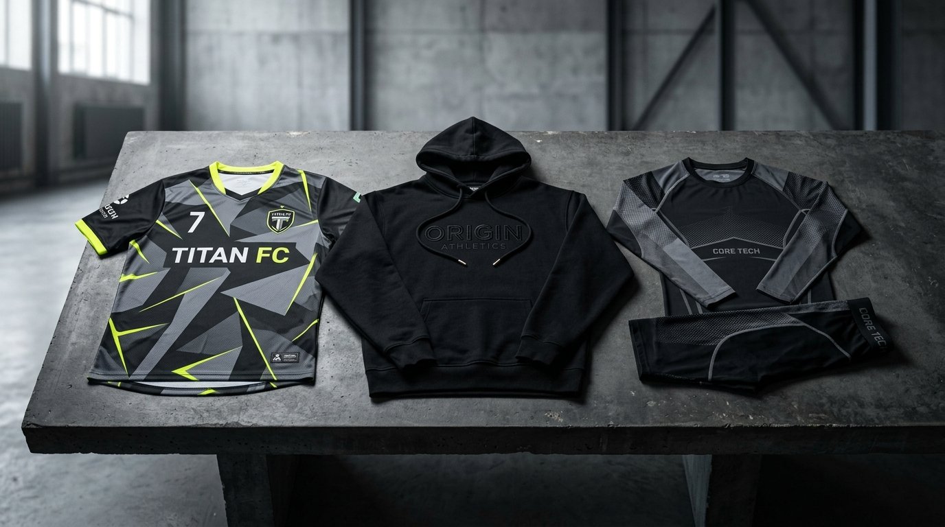 Custom Athletic Sportswear Collection Mockup - Sports Outlines Sialkot Factory