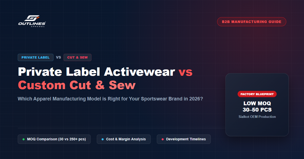 Private Label Activewear vs Custom Cut & Sew Sportswear Comparison Private Label Activewear vs Custom Cut and Sew Sportswear Manufacturing Comparison Banner