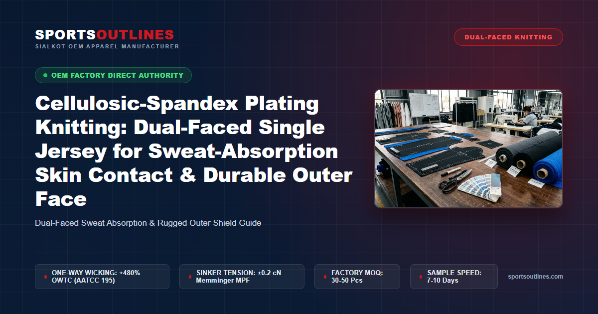Cellulosic-Spandex Plating Knitting: Dual-Faced Single Jersey for Sweat-Absorption Skin Contact & Durable Outer Face - Sports Outlines Sialkot Manufacturer