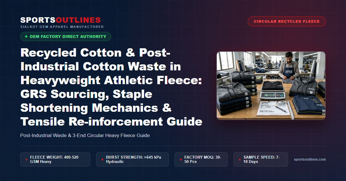 Recycled Cotton & Post-Industrial Cotton Waste in Heavyweight Athletic Fleece: GRS Sourcing, Staple Shortening Mechanics & Tensile Re-inforcement Guide - Sports Outlines Sialkot Manufacturer