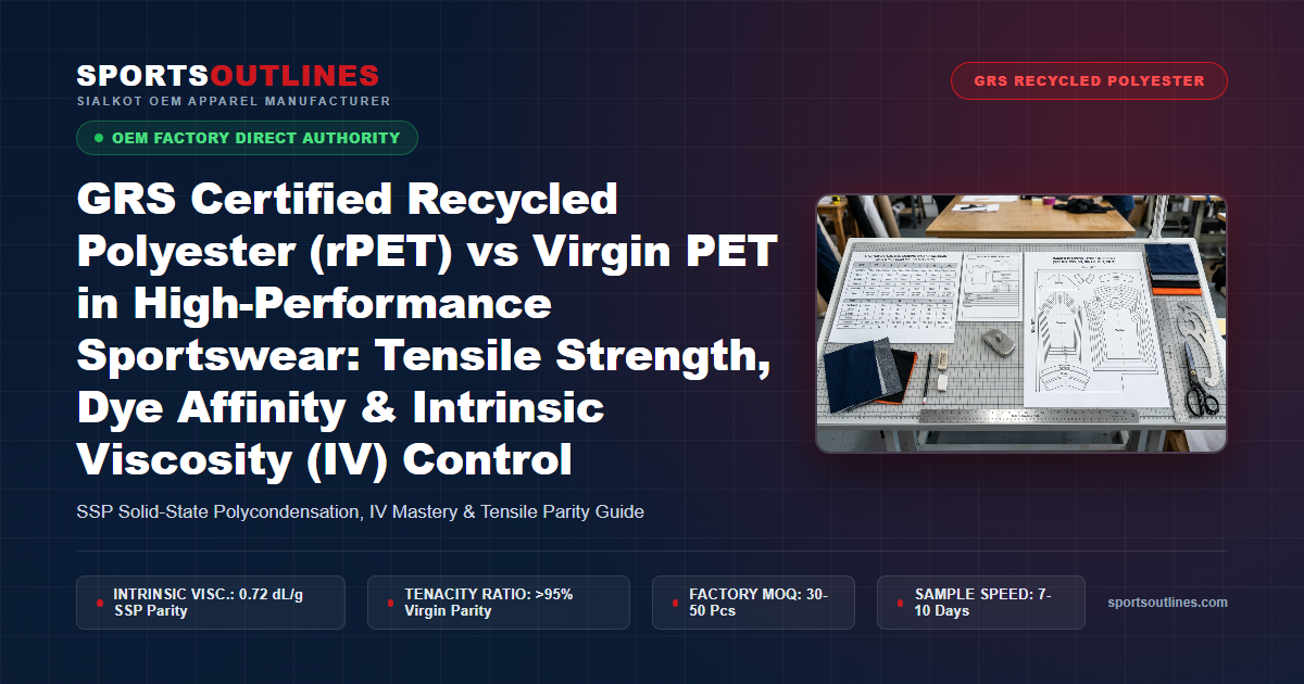 GRS Certified Recycled Polyester (rPET) vs Virgin PET in High-Performance Sportswear: Tensile Strength, Dye Affinity & Intrinsic Viscosity (IV) Control - Sports Outlines Sialkot Manufacturer