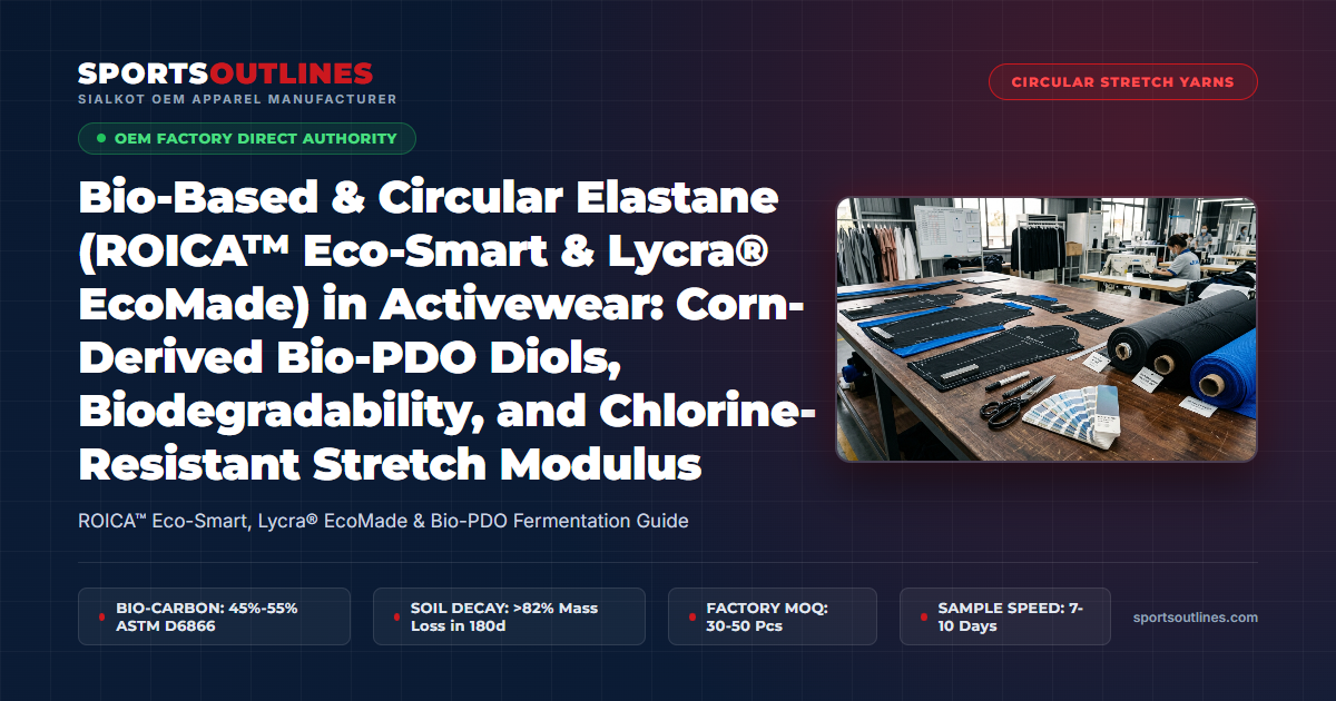Bio-Based & Circular Elastane (ROICA™ Eco-Smart & Lycra® EcoMade) in Activewear: Corn-Derived Bio-PDO Diols, Biodegradability, and Chlorine-Resistant Stretch Modulus - Sports Outlines Sialkot Manufacturer
