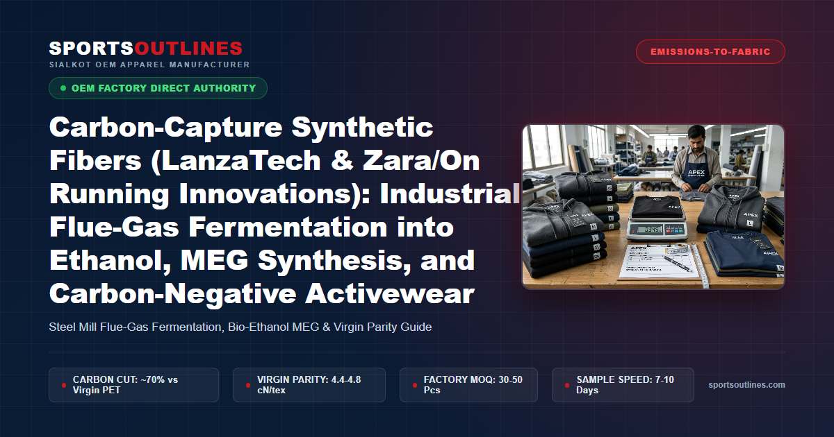 Carbon-Capture Synthetic Fibers (LanzaTech & Zara/On Running Innovations): Industrial Flue-Gas Fermentation into Ethanol, MEG Synthesis, and Carbon-Negative Activewear - Sports Outlines Sialkot Manufacturer