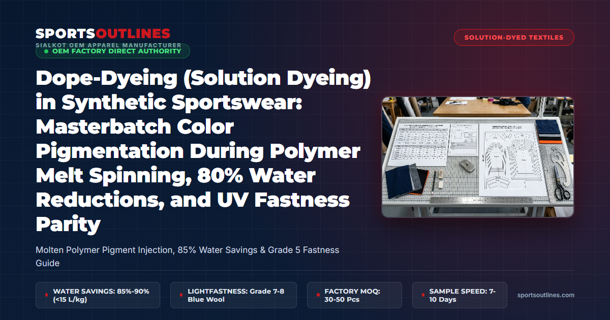 Dope-Dyeing (Solution Dyeing) in Synthetic Sportswear: Masterbatch Color Pigmentation During Polymer Melt Spinning, 80% Water Reductions, and UV Fastness Parity - Sports Outlines Sialkot Manufacturer