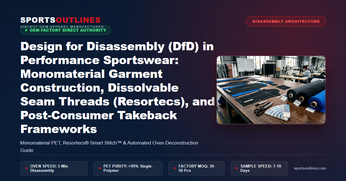 Design for Disassembly (DfD) in Performance Sportswear: Monomaterial Garment Construction, Dissolvable Seam Threads (Resortecs), and Post-Consumer Takeback Frameworks - Sports Outlines Sialkot Manufacturer