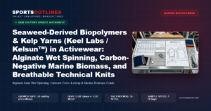 Seaweed-Derived Biopolymers & Kelp Yarns (Keel Labs / Kelsun™) in Activewear: Alginate Wet Spinning, Carbon-Negative Marine Biomass, and Breathable Technical Knits - Sports Outlines Sialkot Manufacturer