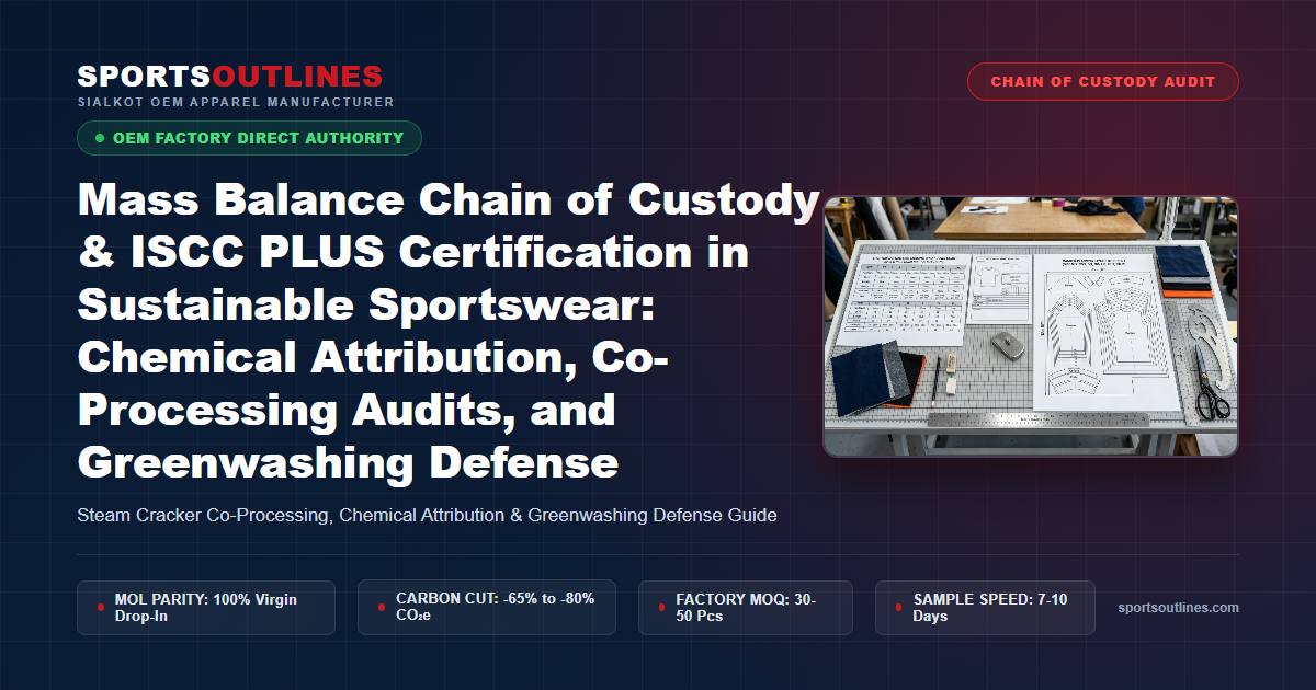 Mass Balance Chain of Custody & ISCC PLUS Certification in Sustainable Sportswear: Chemical Attribution, Co-Processing Audits, and Greenwashing Defense - Sports Outlines Sialkot Manufacturer