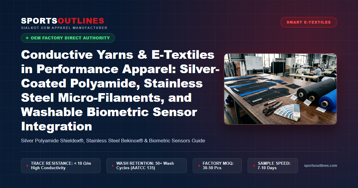 Conductive Yarns & E-Textiles in Performance Apparel: Silver-Coated Polyamide, Stainless Steel Micro-Filaments, and Washable Biometric Sensor Integration - Sports Outlines Sialkot Manufacturer