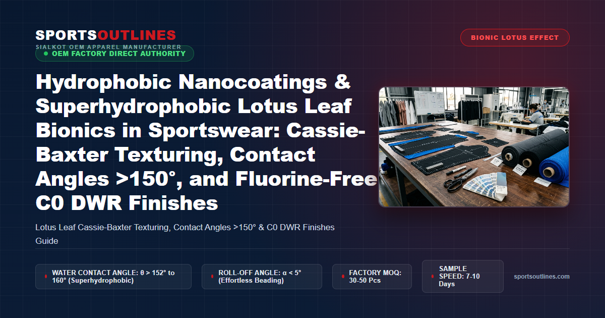 Hydrophobic Nanocoatings & Superhydrophobic Lotus Leaf Bionics in Sportswear: Cassie-Baxter Texturing, Contact Angles >150°, and Fluorine-Free C0 DWR Finishes - Sports Outlines Sialkot Manufacturer