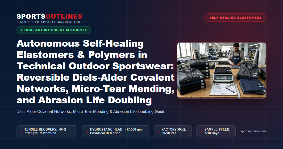 Autonomous Self-Healing Elastomers & Polymers in Technical Outdoor Sportswear: Reversible Diels-Alder Covalent Networks, Micro-Tear Mending, and Abrasion Life Doubling - Sports Outlines Sialkot Manufacturer