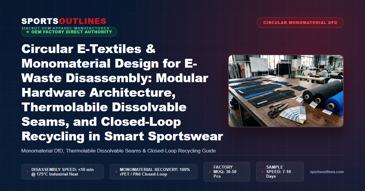 Circular E-Textiles & Monomaterial Design for E-Waste Disassembly: Modular Hardware Architecture, Thermolabile Dissolvable Seams, and Closed-Loop Recycling in Smart Sportswear - Sports Outlines Sialkot Manufacturer