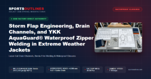 Storm Flap Engineering, Drain Channels, and YKK AquaGuard® Waterproof Zipper Welding in Extreme Weather Jackets - Sports Outlines Sialkot Manufacturer