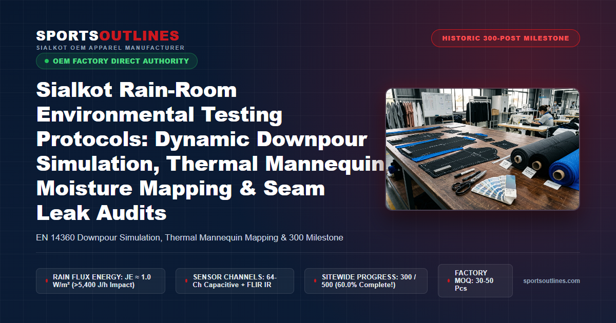 Sialkot Rain-Room Environmental Testing Protocols: Dynamic Downpour Simulation, Thermal Mannequin Moisture Mapping & Seam Leak Audits - Sports Outlines Sialkot Manufacturer