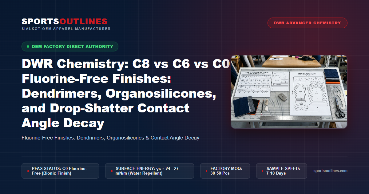 DWR Chemistry: C8 vs C6 vs C0 Fluorine-Free Finishes: Dendrimers, Organosilicones, and Drop-Shatter Contact Angle Decay - Sports Outlines Sialkot Manufacturer