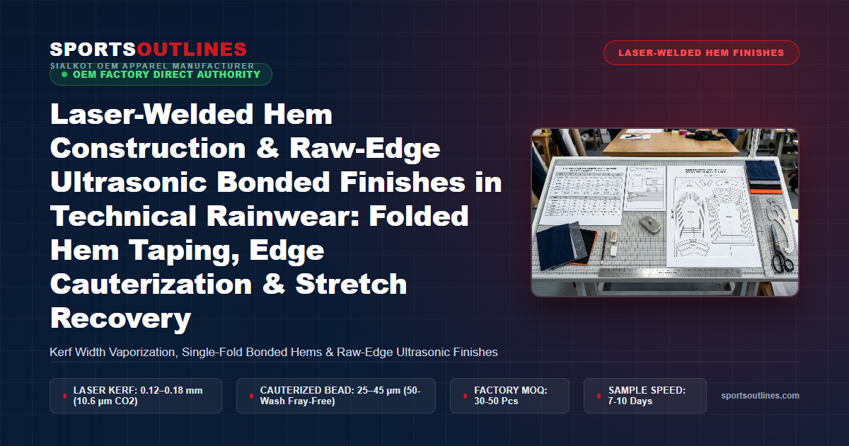 Laser-Welded Hem Construction & Raw-Edge Ultrasonic Bonded Finishes in Technical Rainwear: Folded Hem Taping, Edge Cauterization & Stretch Recovery - Sports Outlines Sialkot Manufacturer