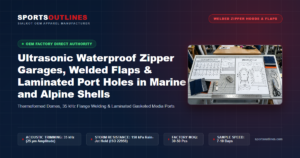 Ultrasonic Waterproof Zipper Garages, Welded Flaps & Laminated Port Holes in Marine and Alpine Shells - Sports Outlines Sialkot Manufacturer