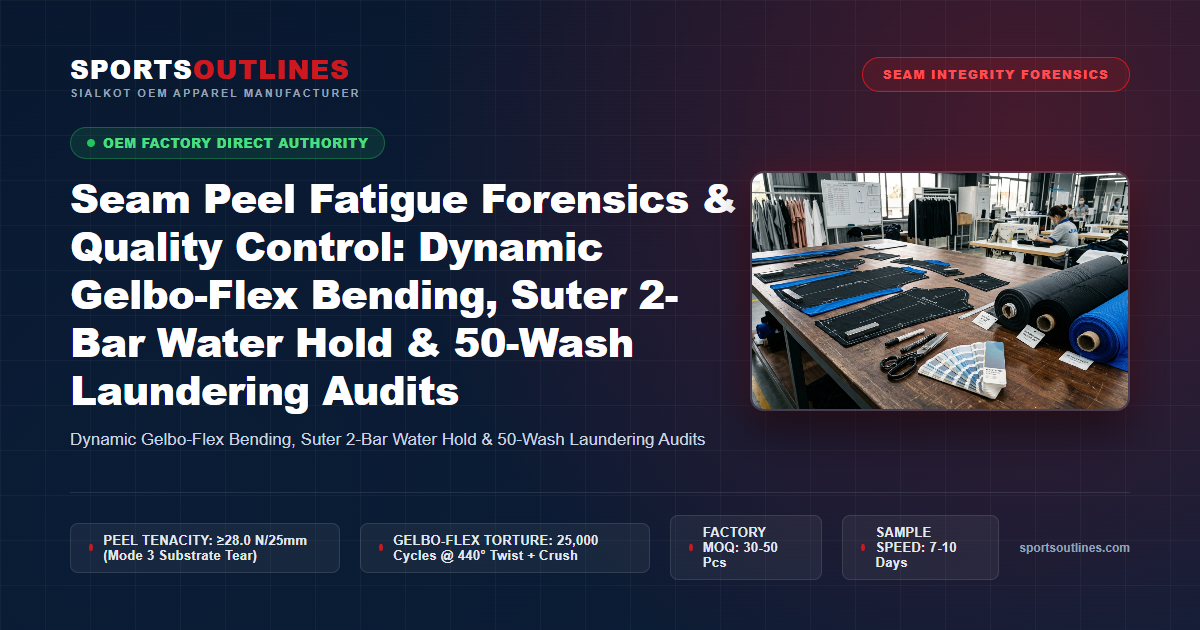 Seam Peel Fatigue Forensics & Quality Control: Dynamic Gelbo-Flex Bending, Suter 2-Bar Water Hold & 50-Wash Laundering Audits - Sports Outlines Sialkot Manufacturer