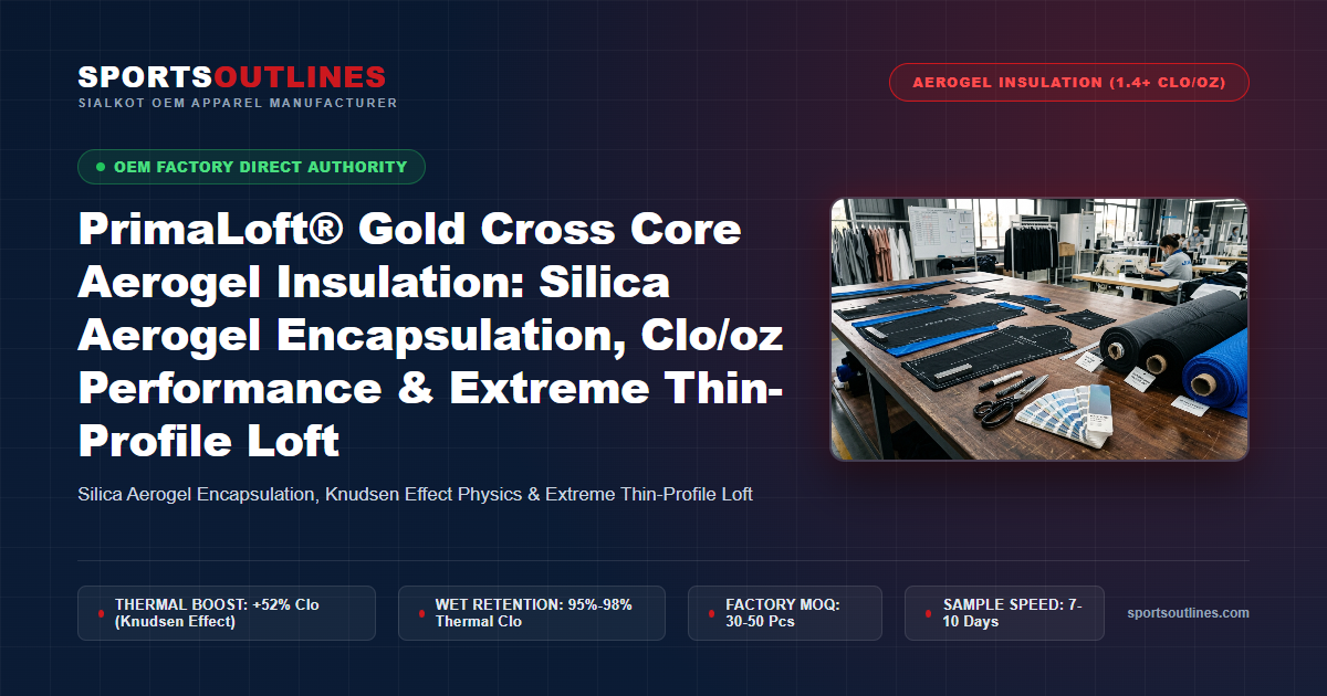 PrimaLoft® Gold Cross Core Aerogel Insulation: Silica Aerogel Encapsulation, Clo/oz Performance & Extreme Thin-Profile Loft - Sports Outlines Sialkot Manufacturer
