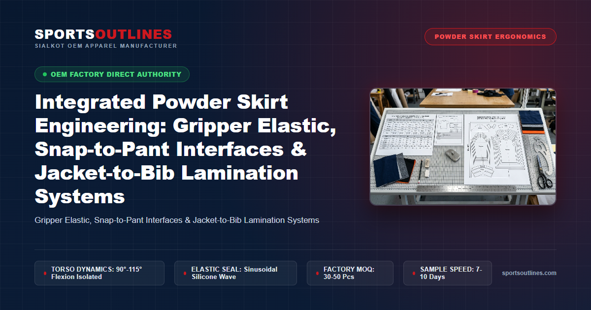 Integrated Powder Skirt Engineering: Gripper Elastic, Snap-to-Pant Interfaces & Jacket-to-Bib Lamination Systems - Sports Outlines Sialkot Manufacturer