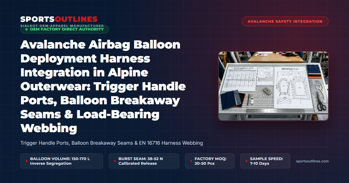 Avalanche Airbag Balloon Deployment Harness Integration in Alpine Outerwear: Trigger Handle Ports, Balloon Breakaway Seams & Load-Bearing Webbing - Sports Outlines Sialkot Manufacturer