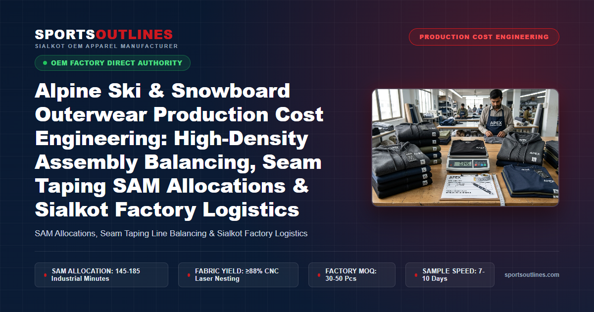 Alpine Ski & Snowboard Outerwear Production Cost Engineering: High-Density Assembly Balancing, Seam Taping SAM Allocations & Sialkot Factory Logistics - Sports Outlines Sialkot Manufacturer