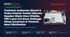 Technical Avalanche Shovel & Probe Exterior Pocket Sleeves: Hypalon Blade Wear Shields, CNC Laser-Cut Snow Drainage Weep Grommets & Thoracic Mass Distribution - Sports Outlines Sialkot Manufacturer