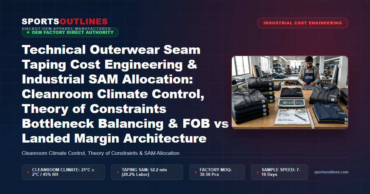 Technical Outerwear Seam Taping Cost Engineering & Industrial SAM Allocation: Cleanroom Climate Control, Theory of Constraints Bottleneck Balancing & FOB vs Landed Margin Architecture - Sports Outlines Sialkot Manufacturer