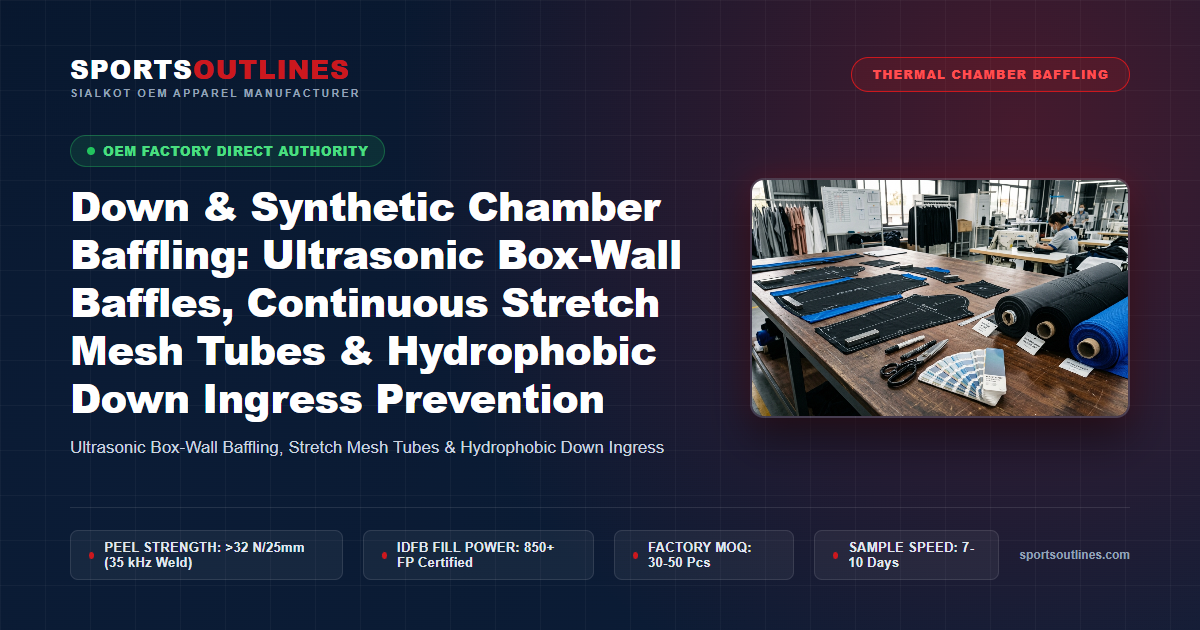 Down & Synthetic Chamber Baffling: Ultrasonic Box-Wall Baffles, Continuous Stretch Mesh Tubes & Hydrophobic Down Ingress Prevention - Sports Outlines Sialkot Manufacturer