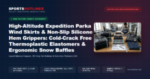 High-Altitude Expedition Parka Wind Skirts & Non-Slip Silicone Hem Grippers: Cold-Crack Free Thermoplastic Elastomers & Ergonomic Snow Baffles - Sports Outlines Sialkot Manufacturer