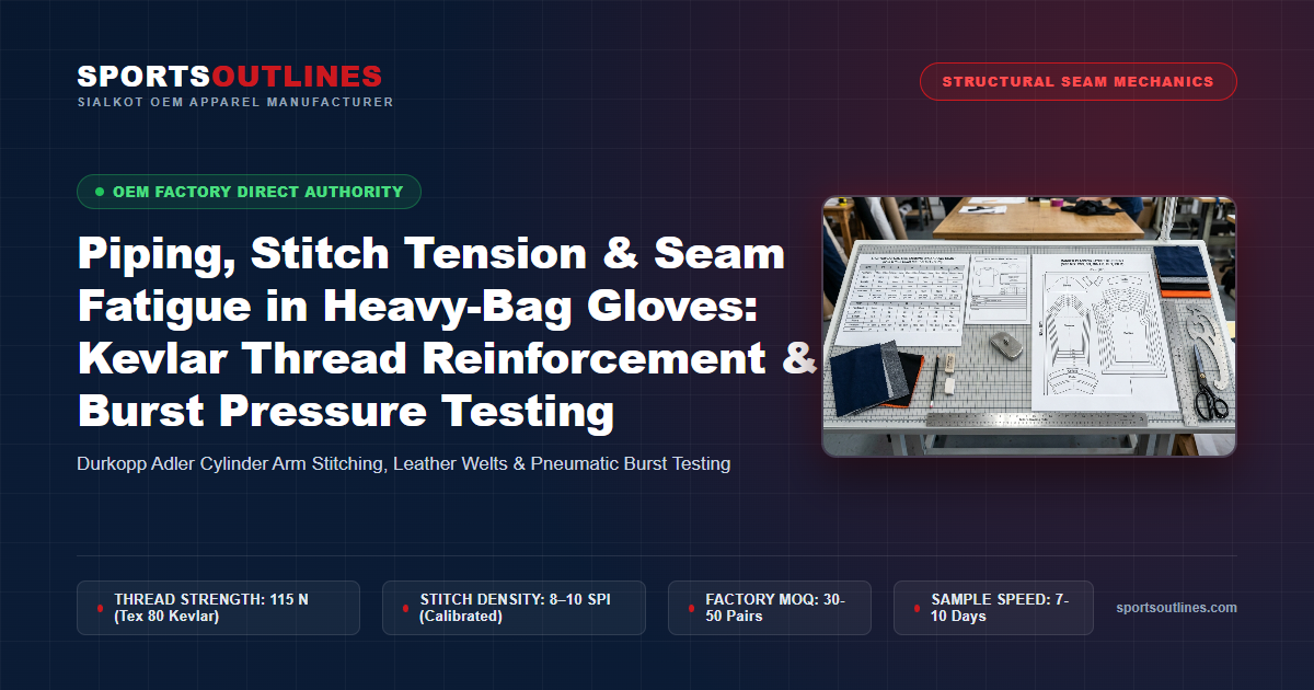 Piping, Stitch Tension & Seam Fatigue in Heavy-Bag Gloves: Kevlar Thread Reinforcement & Burst Pressure Testing - Sports Outlines Sialkot Manufacturer