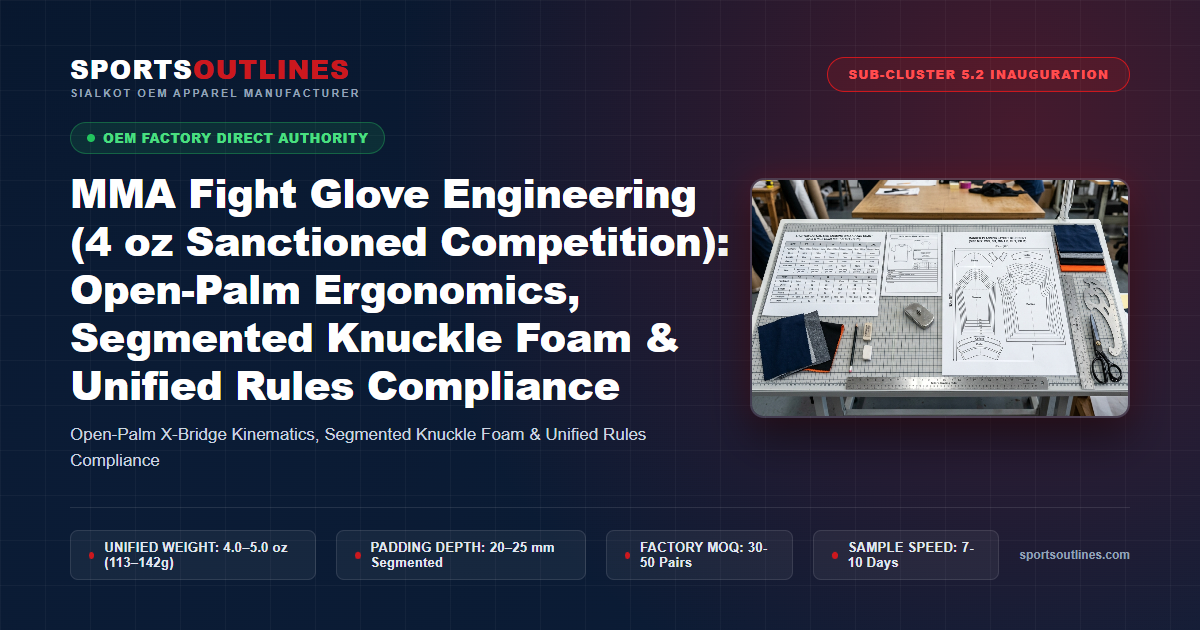 MMA Fight Glove Engineering (4 oz Sanctioned Competition): Open-Palm Ergonomics, Segmented Knuckle Foam & Unified Rules Compliance - Sports Outlines Sialkot Manufacturer