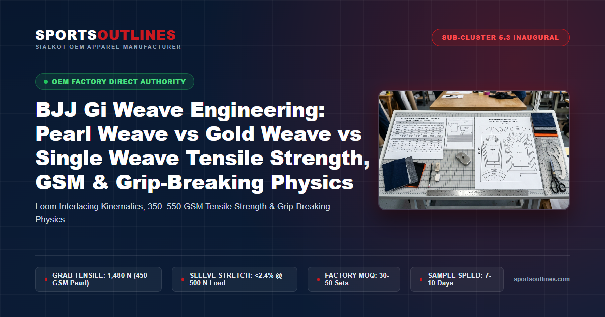BJJ Gi Weave Engineering: Pearl Weave vs Gold Weave vs Single Weave Tensile Strength, GSM & Grip-Breaking Physics - Sports Outlines Sialkot Manufacturer