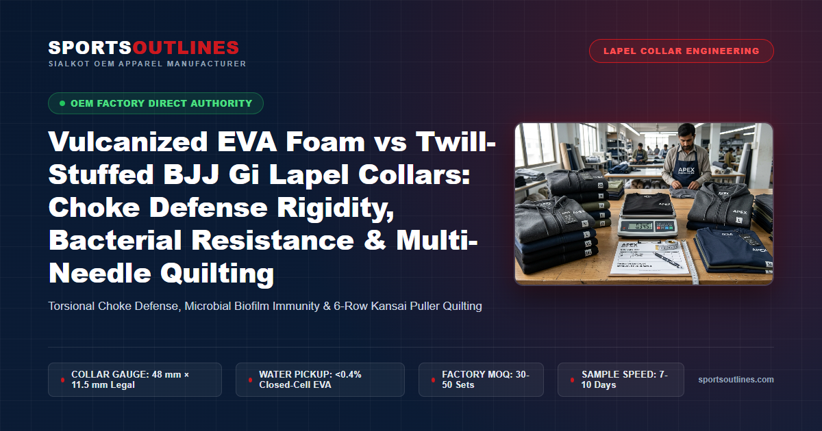 Vulcanized EVA Foam vs Twill-Stuffed BJJ Gi Lapel Collars: Choke Defense Rigidity, Bacterial Resistance & Multi-Needle Quilting - Sports Outlines Sialkot Manufacturer