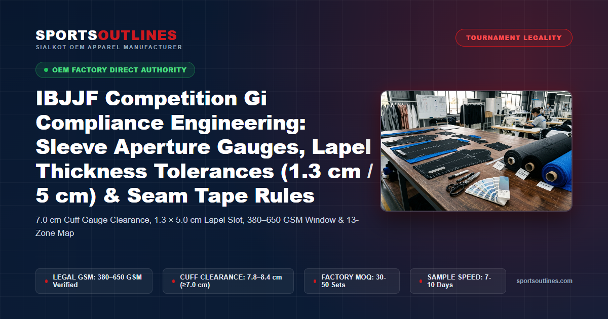 IBJJF Competition Gi Compliance Engineering: Sleeve Aperture Gauges, Lapel Thickness Tolerances (1.3 cm / 5 cm) & Seam Tape Rules - Sports Outlines Sialkot Manufacturer