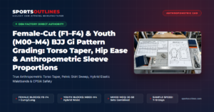 Female-Cut (F1–F4) & Youth (M00–M4) BJJ Gi Pattern Grading: Torso Taper, Hip Ease & Anthropometric Sleeve Proportions - Sports Outlines Sialkot Manufacturer
