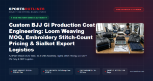 Custom BJJ Gi Production Cost Engineering: Loom Weaving MOQ, Embroidery Stitch-Count Pricing & Sialkot Export Logistics - Sports Outlines Sialkot Manufacturer