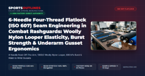6-Needle Four-Thread Flatlock (ISO 607) Seam Engineering in Combat Rashguards: Woolly Nylon Looper Elasticity, Burst Strength & Underarm Gusset Ergonomics - Sports Outlines Sialkot Manufacturer