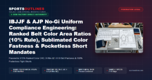 IBJJF & AJP No-Gi Uniform Compliance Engineering: Ranked Belt Color Area Ratios (10% Rule), Sublimated Color Fastness & Pocketless Short Mandates - Sports Outlines Sialkot Manufacturer