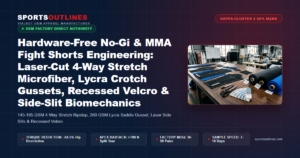 Hardware-Free No-Gi & MMA Fight Shorts Engineering: Laser-Cut 4-Way Stretch Microfiber, Lycra Crotch Gussets, Recessed Velcro & Side-Slit Biomechanics - Sports Outlines Sialkot Manufacturer