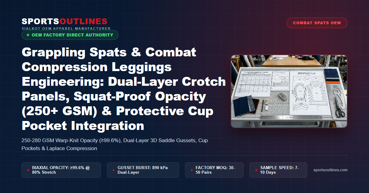 Grappling Spats & Combat Compression Leggings Engineering: Dual-Layer Crotch Panels, Squat-Proof Opacity (250+ GSM) & Protective Cup Pocket Integration - Sports Outlines Sialkot Manufacturer