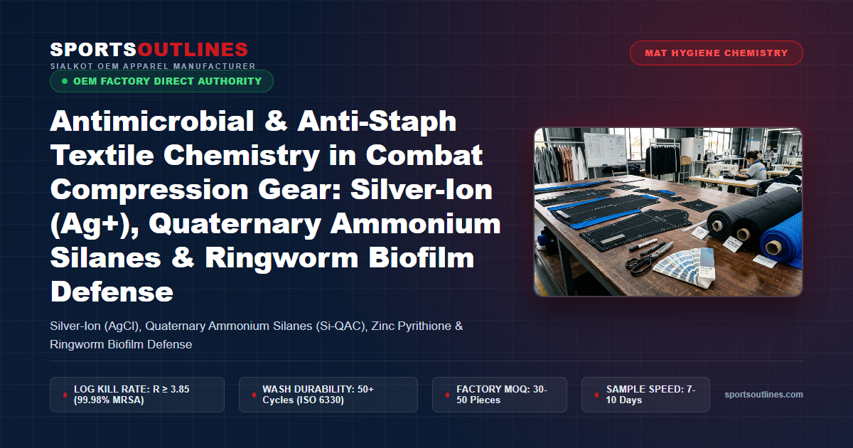 Antimicrobial & Anti-Staph Textile Chemistry in Combat Compression Gear: Silver-Ion (Ag+), Quaternary Ammonium Silanes & Ringworm Biofilm Defense - Sports Outlines Sialkot Manufacturer
