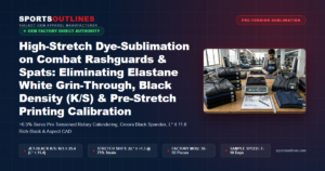 High-Stretch Dye-Sublimation on Combat Rashguards & Spats: Eliminating Elastane White Grin-Through, Black Density (K/S) & Pre-Stretch Printing Calibration - Sports Outlines Sialkot Manufacturer