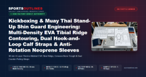 Kickboxing & Muay Thai Stand-Up Shin Guard Engineering: Multi-Density EVA Tibial Ridge Contouring, Dual Hook-and-Loop Calf Straps & Anti-Rotation Neoprene Sleeves - Sports Outlines Sialkot Manufacturer