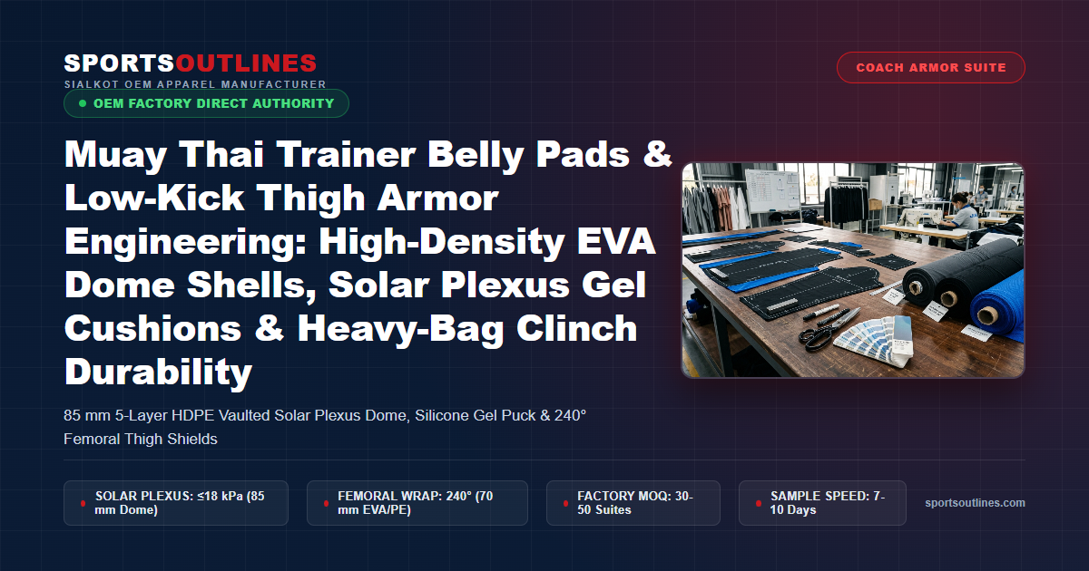 Muay Thai Trainer Belly Pads & Low-Kick Thigh Armor Engineering: High-Density EVA Dome Shells, Solar Plexus Gel Cushions & Heavy-Bag Clinch Durability - Sports Outlines Sialkot Manufacturer