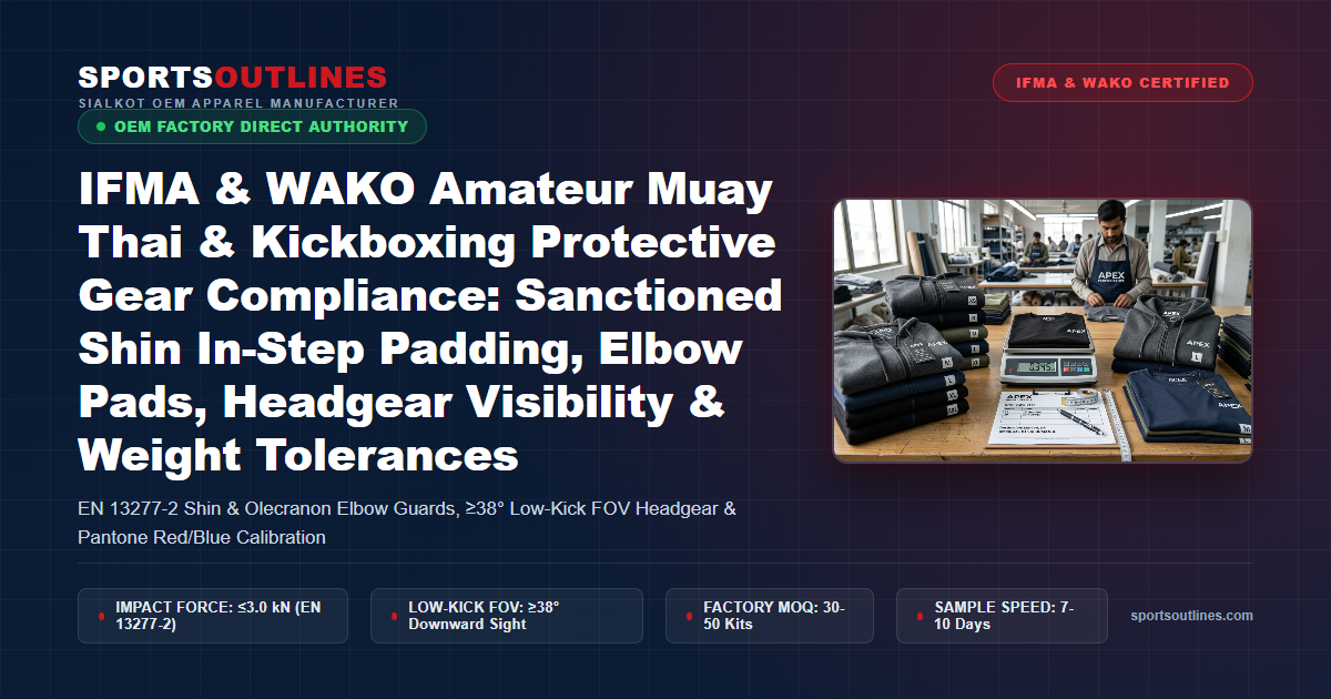 IFMA & WAKO Amateur Muay Thai & Kickboxing Protective Gear Compliance: Sanctioned Shin In-Step Padding, Elbow Pads, Headgear Visibility & Weight Tolerances - Sports Outlines Sialkot Manufacturer