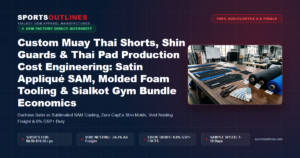 Custom Muay Thai Shorts, Shin Guards & Thai Pad Production Cost Engineering: Satin Appliqué SAM, Molded Foam Tooling & Sialkot Gym Bundle Economics - Sports Outlines Sialkot Manufacturer