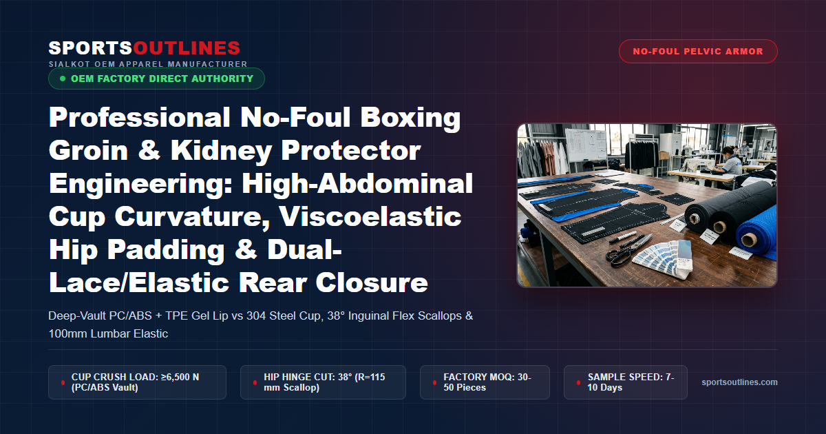Professional No-Foul Boxing Groin & Kidney Protector Engineering: High-Abdominal Cup Curvature, Viscoelastic Hip Padding & Dual-Lace/Elastic Rear Closure - Sports Outlines Sialkot Manufacturer
